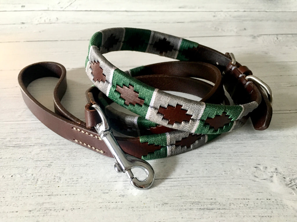 Custom Saddle Leather Dog Collar & Leash Set