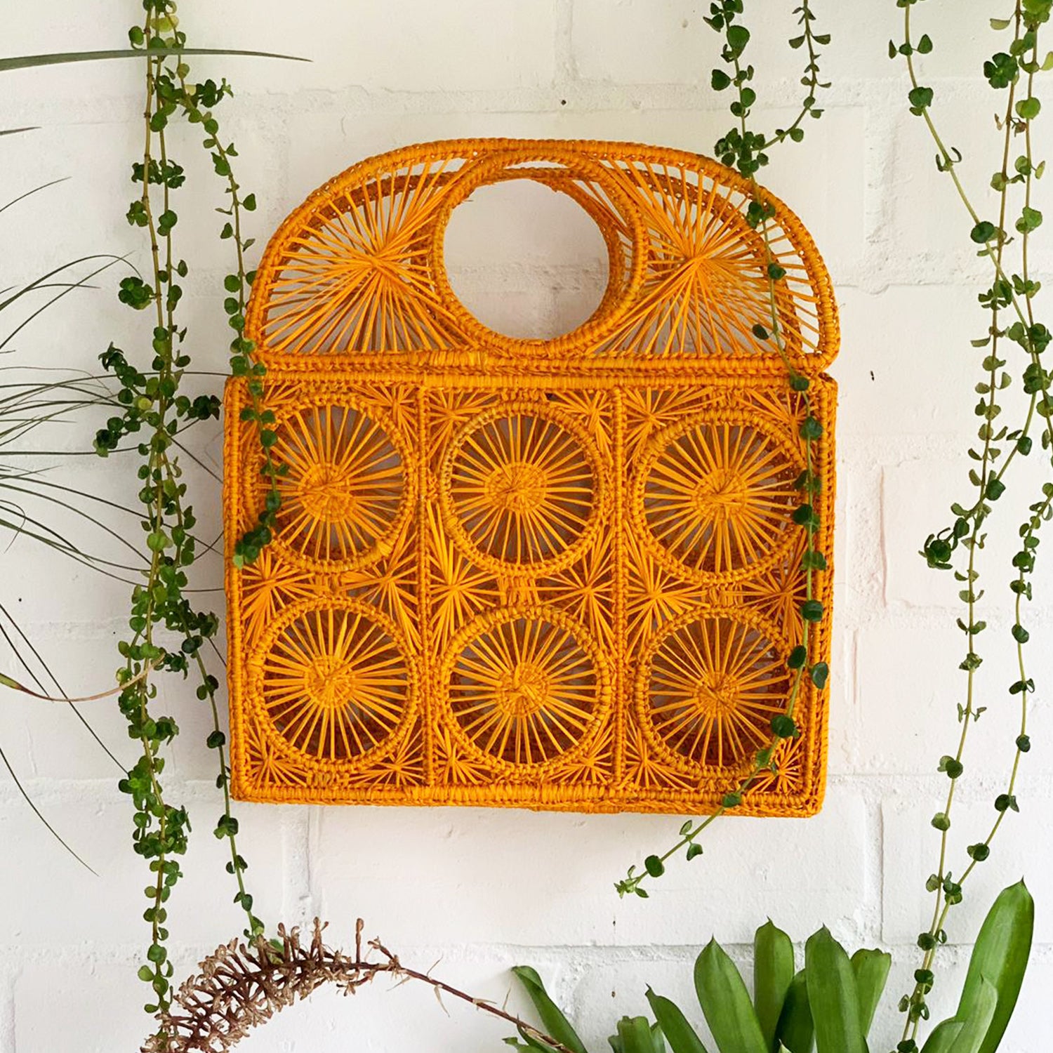 Marigold Iraca Birdcage Handbag with Top Handle