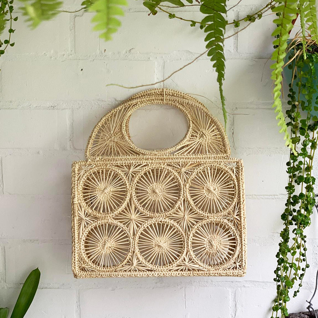 Birdcage Style Straw Handbag with Top Handle